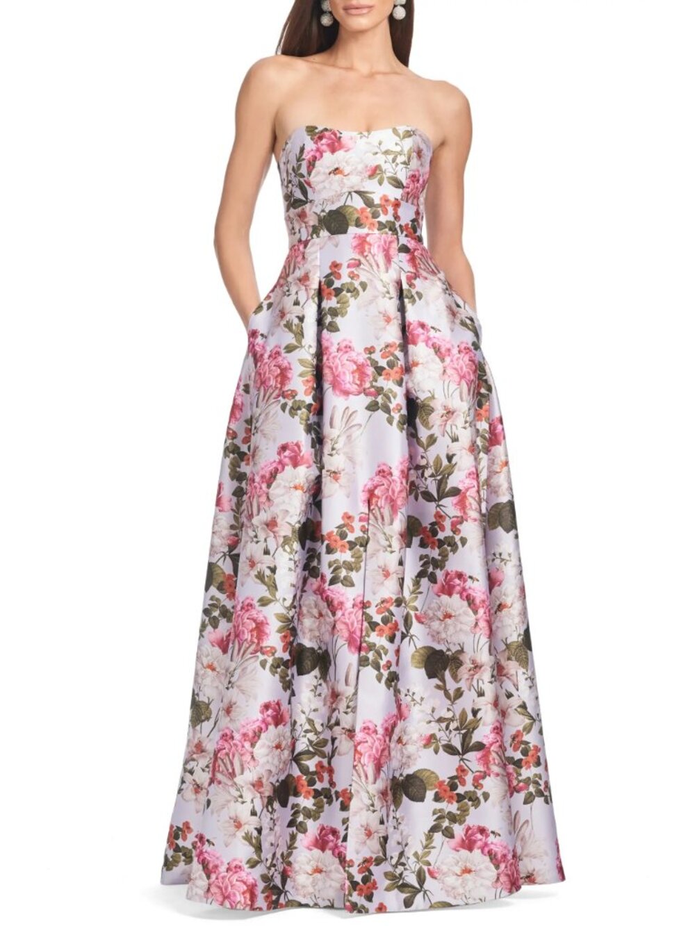 Sachin & Babi Giovanna Strapless Floral Mikado Satin Gown Size 2